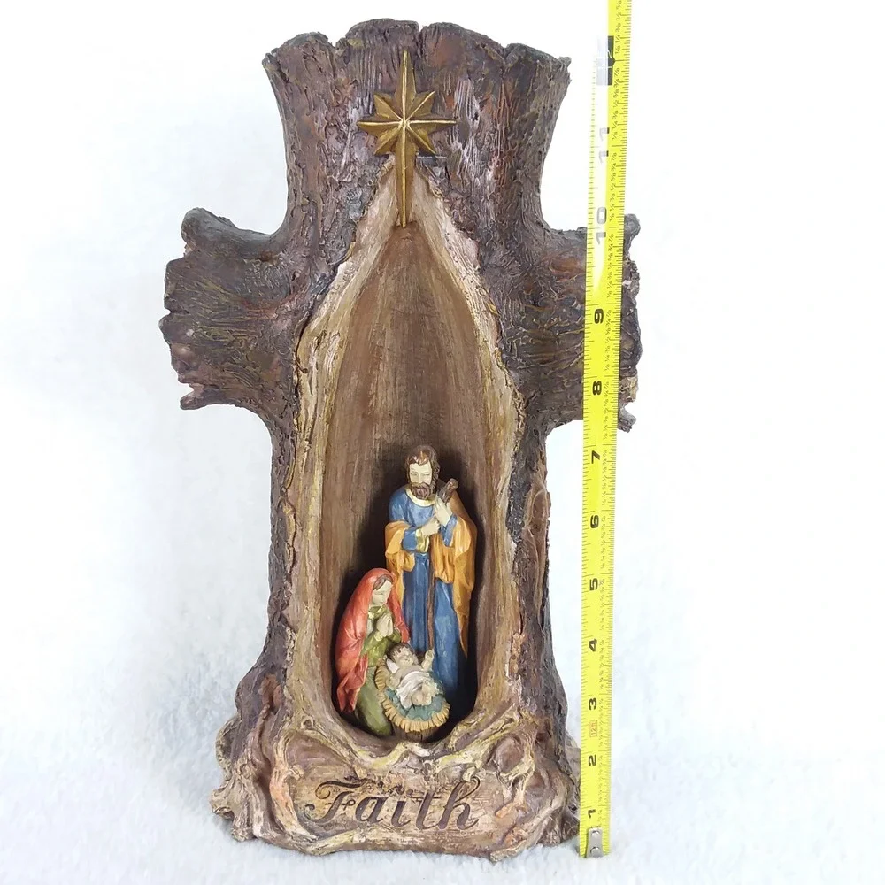 Nativity Scene Cross Tree Trunk 